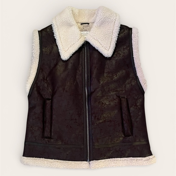 Offline by Aerie Cream & Brown Teddy Vest Jacket nwt large - Picture 7 of 11